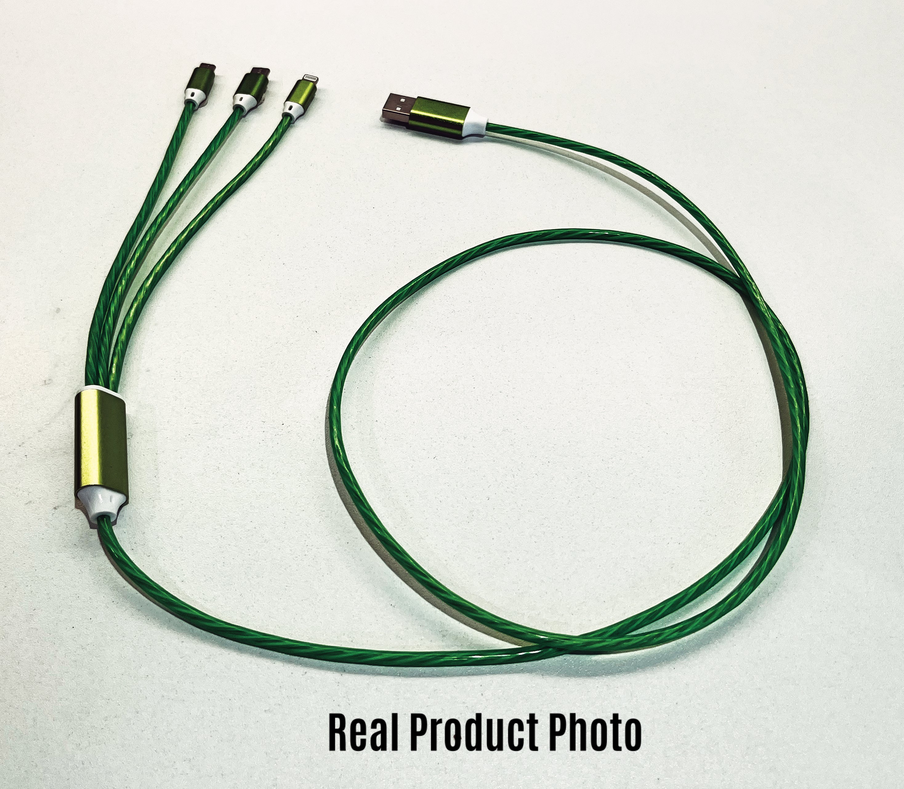 1-Meter LED Charging Cable – Green, with Universal Charging Heads for Multiple Devices