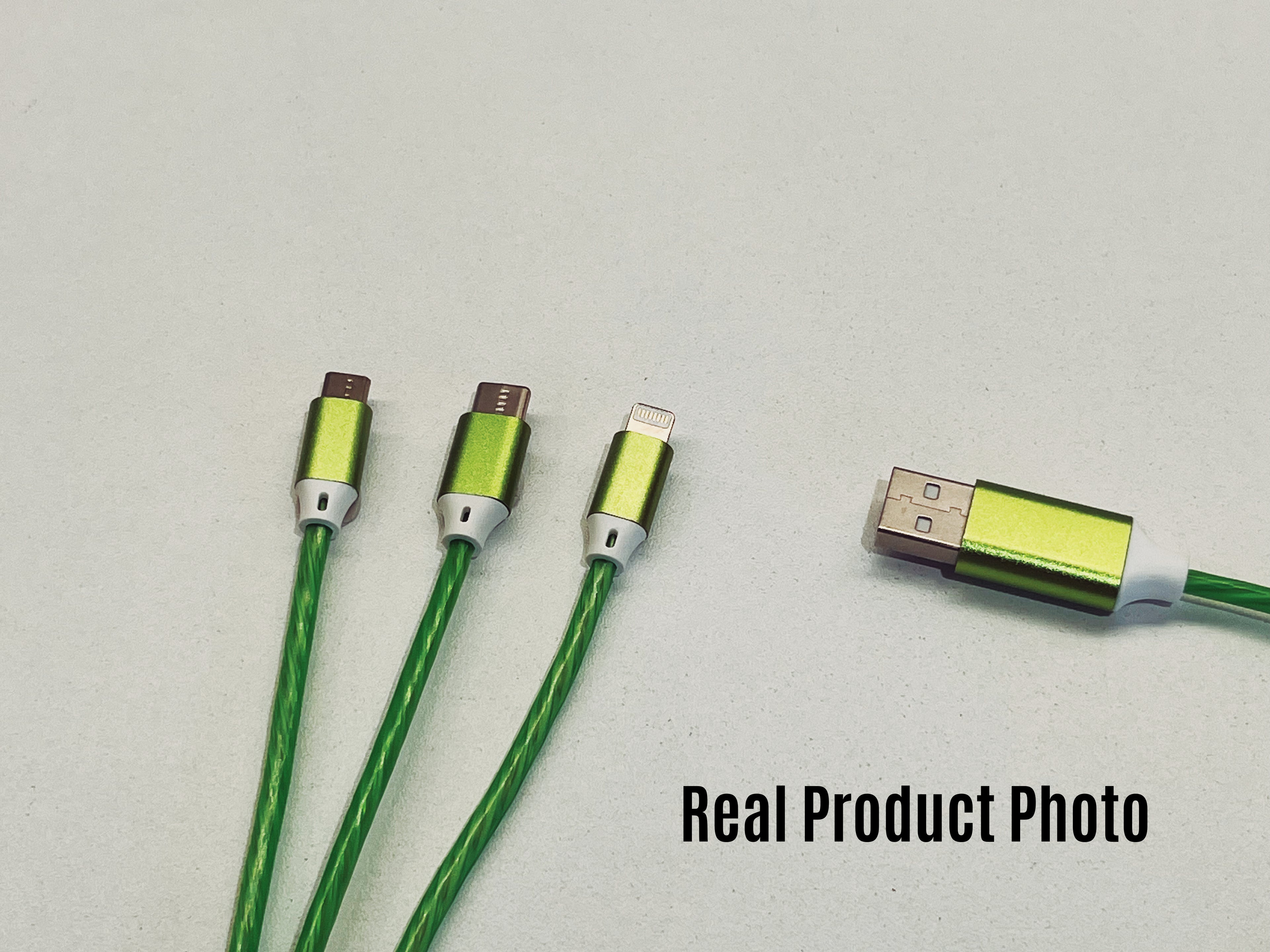1-Meter LED Charging Cable – Green, with Universal Charging Heads for Multiple Devices