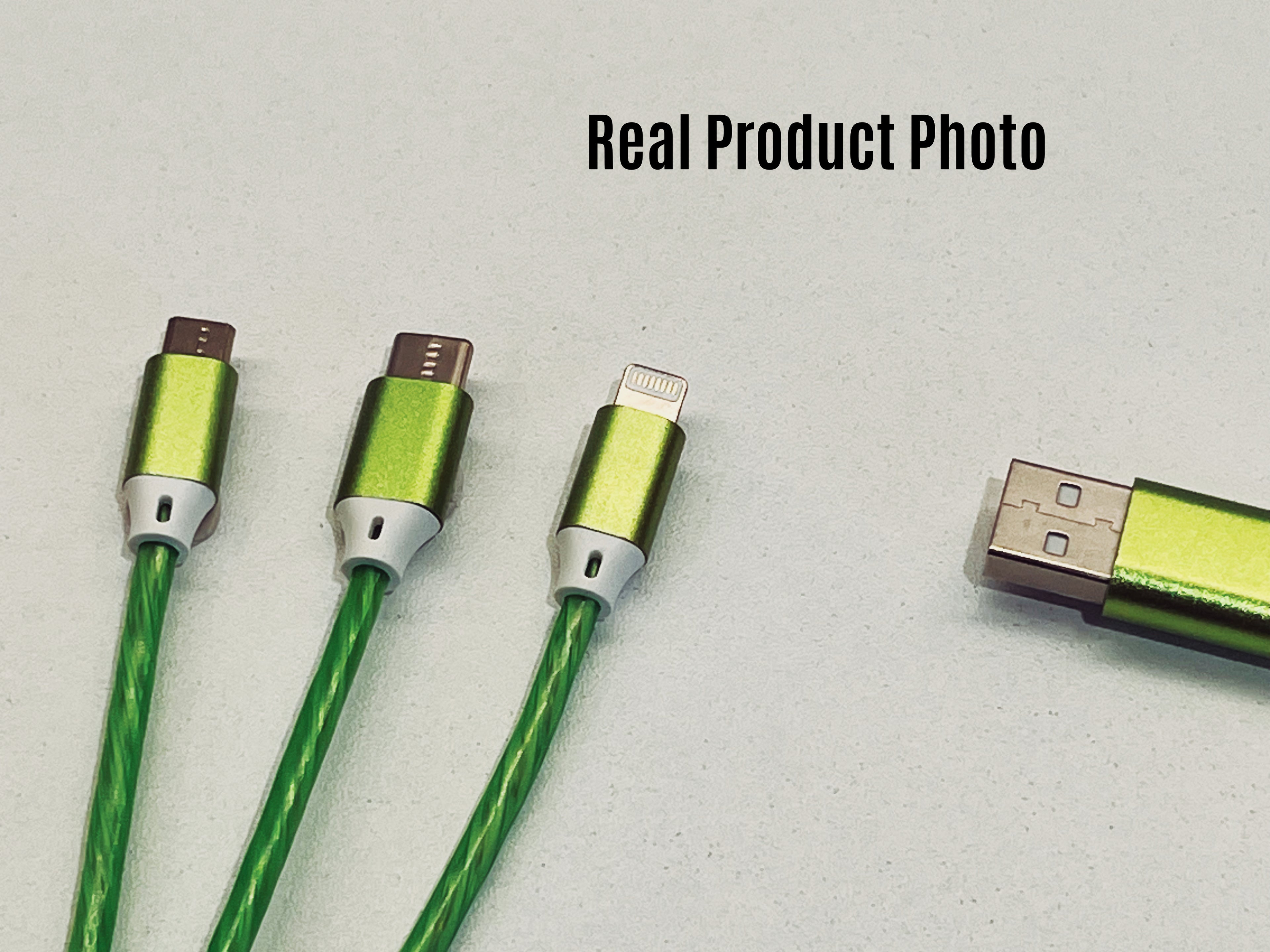 1-Meter LED Charging Cable – Green, with Universal Charging Heads for Multiple Devices