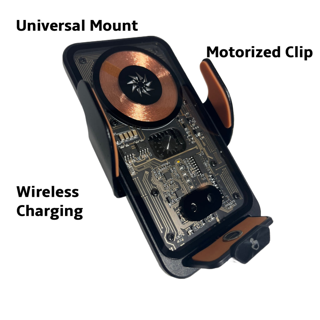 Car Phone Holder with Decorative LED, Wireless Charging and Motorised Clip