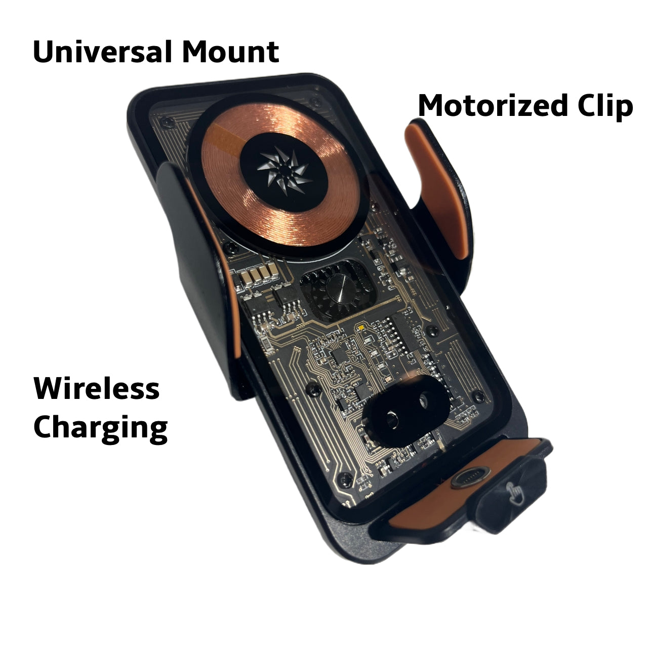 Car Phone Holder with Decorative LED, Wireless Charging and Motorised Clip