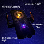 Car Phone Holder with Decorative LED, Wireless Charging and Motorised Clip