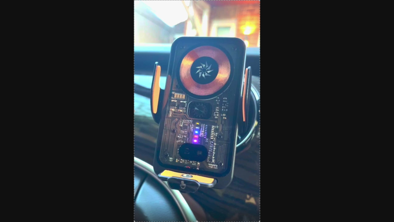 Car Phone Holder with Decorative LED, Wireless Charging and Motorised Clip